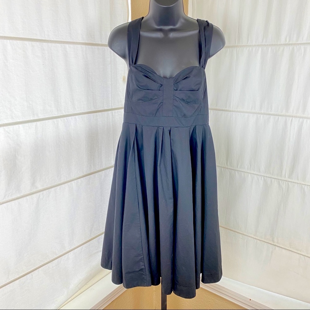 French Connection Black Fit & Flare Pleated Dress
